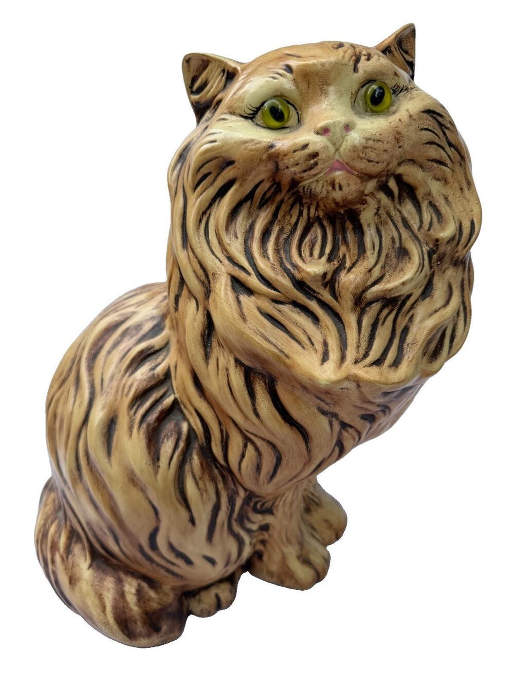 Ceramic Hearth Cat Brown Tabby Long Haired Persian Mid Century Modern Vintage